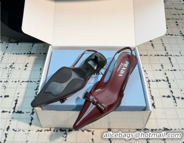 Pretty Style Prada Brushed Leather Slingback Pumps 5.5cm Heel P102203 Burgundy 2026