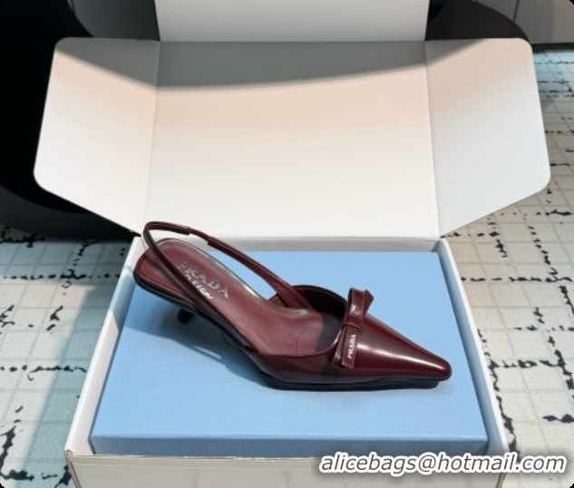 Pretty Style Prada Brushed Leather Slingback Pumps 5.5cm Heel P102203 Burgundy 2026