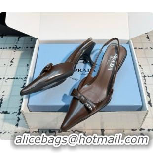 Shop Cheap Prada Brushed Leather Slingback Pumps 5.5cm Heel P102204 Dark Brown 2026