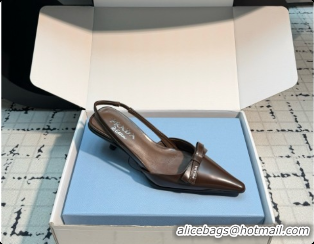 Shop Cheap Prada Brushed Leather Slingback Pumps 5.5cm Heel P102204 Dark Brown 2026