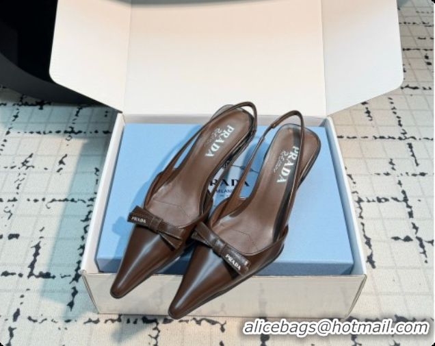 Shop Cheap Prada Brushed Leather Slingback Pumps 5.5cm Heel P102204 Dark Brown 2026