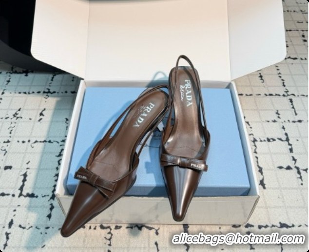 Shop Cheap Prada Brushed Leather Slingback Pumps 5.5cm Heel P102204 Dark Brown 2026