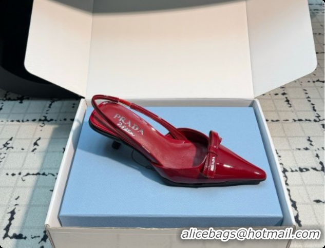 Buy Discount Prada Patent Leather Slingback Pumps 5.5cm Heel P102206 Deep Red 2026