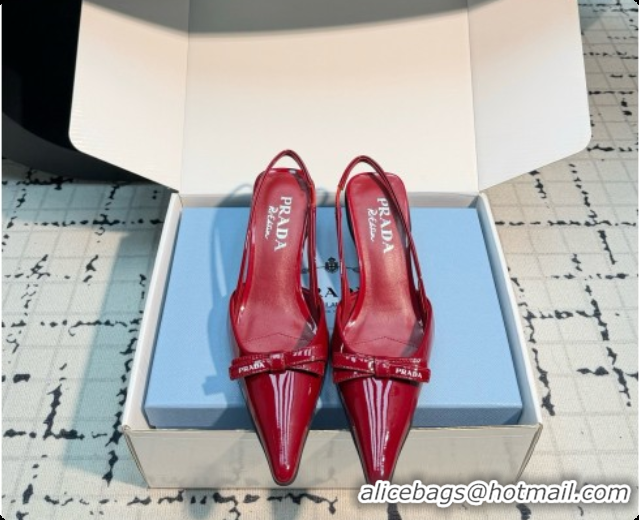 Buy Discount Prada Patent Leather Slingback Pumps 5.5cm Heel P102206 Deep Red 2026