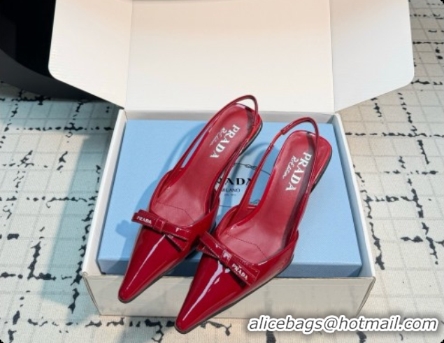 Buy Discount Prada Patent Leather Slingback Pumps 5.5cm Heel P102206 Deep Red 2026