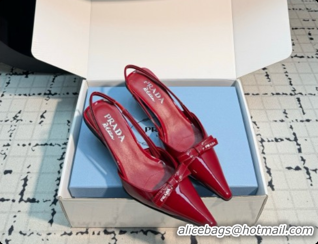 Buy Discount Prada Patent Leather Slingback Pumps 5.5cm Heel P102206 Deep Red 2026