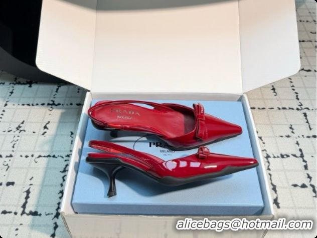 Buy Discount Prada Patent Leather Slingback Pumps 5.5cm Heel P102206 Deep Red 2026