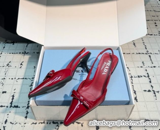 Buy Discount Prada Patent Leather Slingback Pumps 5.5cm Heel P102206 Deep Red 2026