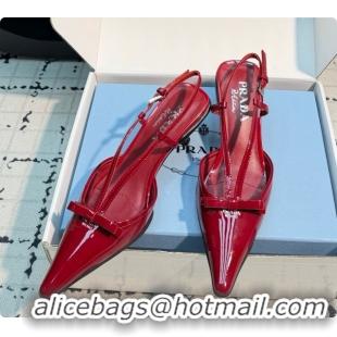 Luxurious Prada Patent Leather Slingback Pumps with Bow 5.5cm Heel P102206 Deep Red 2026