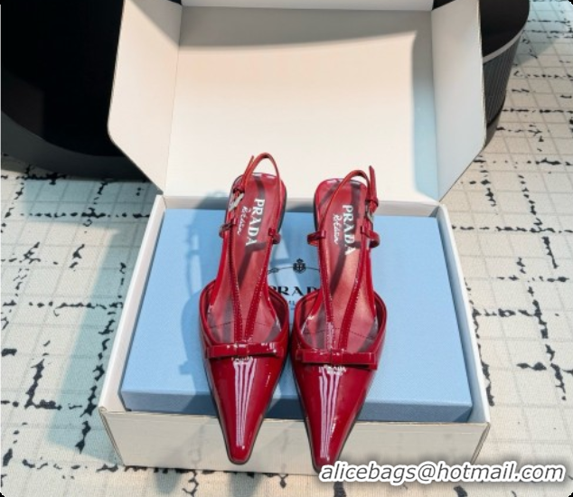 Luxurious Prada Patent Leather Slingback Pumps with Bow 5.5cm Heel P102206 Deep Red 2026