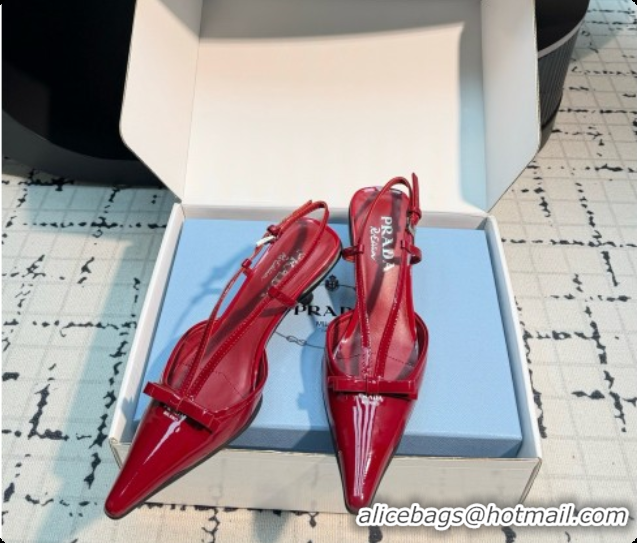 Luxurious Prada Patent Leather Slingback Pumps with Bow 5.5cm Heel P102206 Deep Red 2026