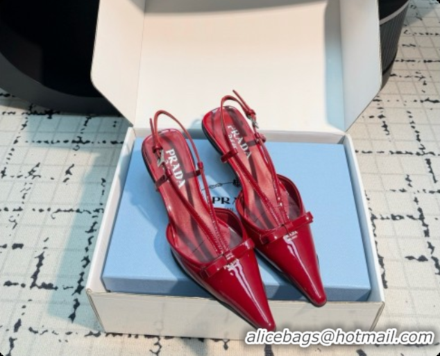 Luxurious Prada Patent Leather Slingback Pumps with Bow 5.5cm Heel P102206 Deep Red 2026
