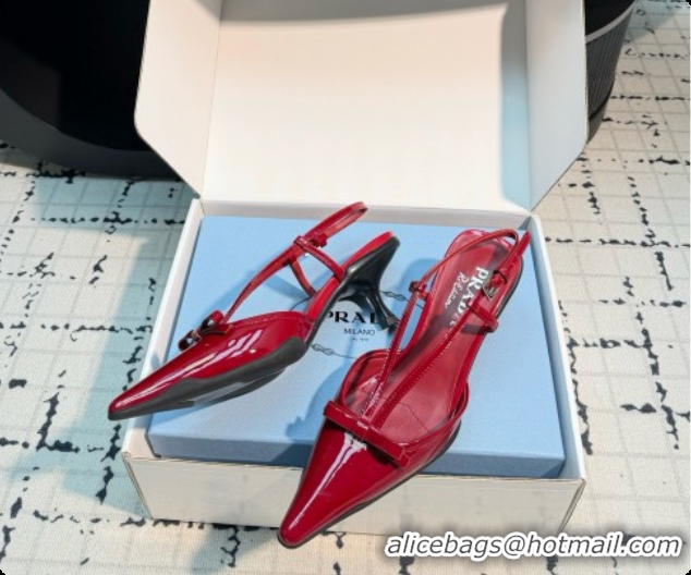Luxurious Prada Patent Leather Slingback Pumps with Bow 5.5cm Heel P102206 Deep Red 2026