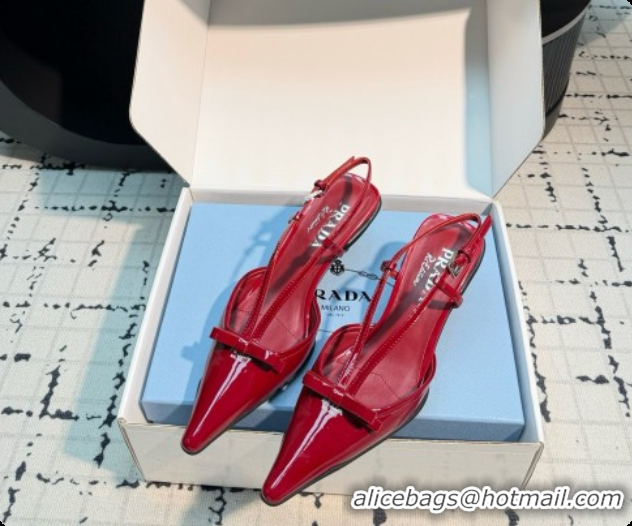 Luxurious Prada Patent Leather Slingback Pumps with Bow 5.5cm Heel P102206 Deep Red 2026