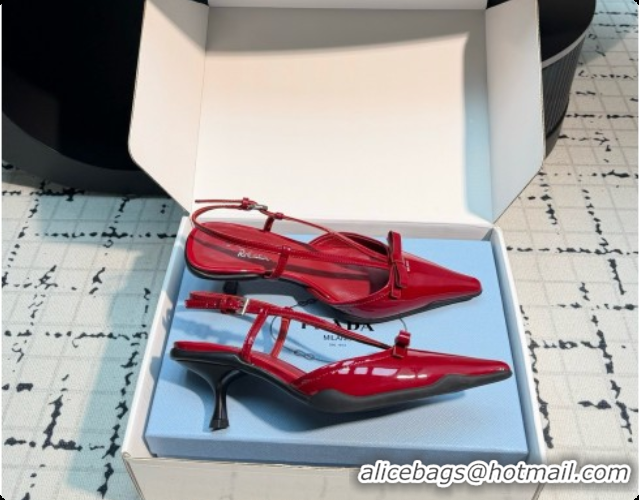 Luxurious Prada Patent Leather Slingback Pumps with Bow 5.5cm Heel P102206 Deep Red 2026