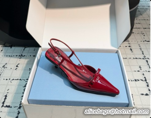 Luxurious Prada Patent Leather Slingback Pumps with Bow 5.5cm Heel P102206 Deep Red 2026
