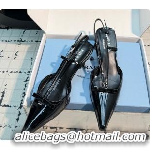 Luxury Prada Patnet Leather Slingback Pumps with Bow 5.5cm Heel P102206 Black 2026