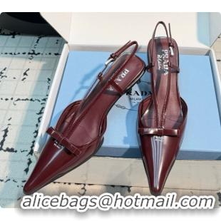 Buy New Cheap Prada Patnet Leather Slingback Pumps with Bow 5.5cm Heel P102206 Burgundy 2026