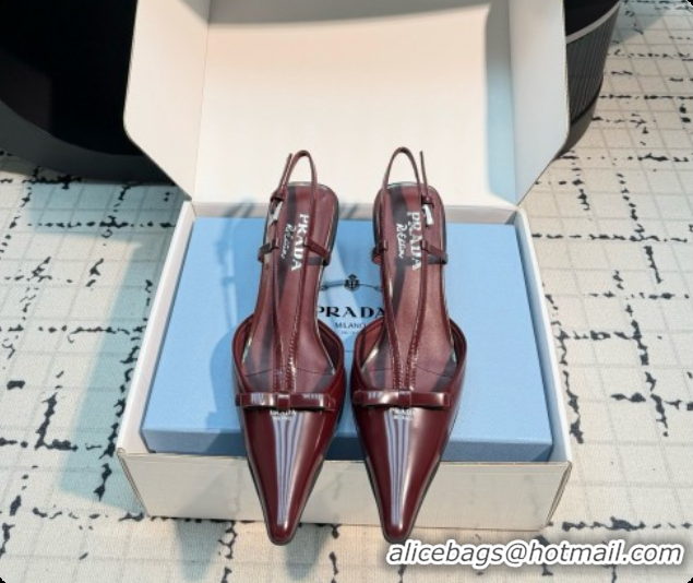 Buy New Cheap Prada Patnet Leather Slingback Pumps with Bow 5.5cm Heel P102206 Burgundy 2026