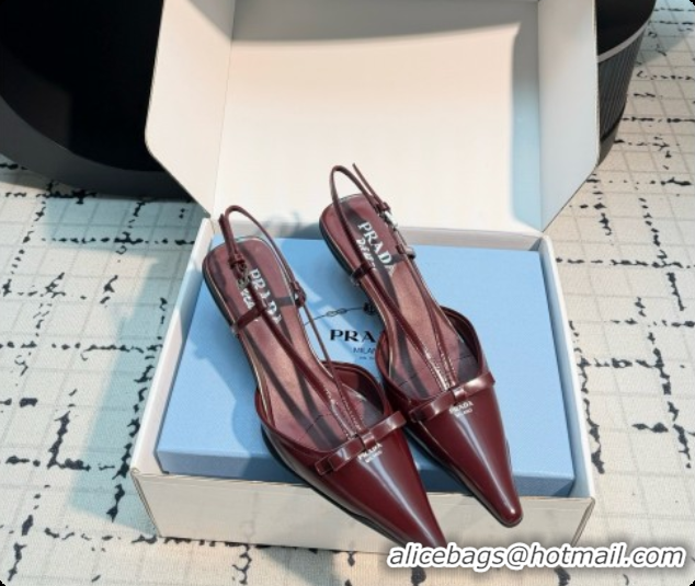 Buy New Cheap Prada Patnet Leather Slingback Pumps with Bow 5.5cm Heel P102206 Burgundy 2026