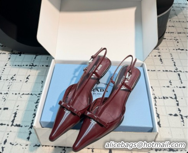 Buy New Cheap Prada Patnet Leather Slingback Pumps with Bow 5.5cm Heel P102206 Burgundy 2026