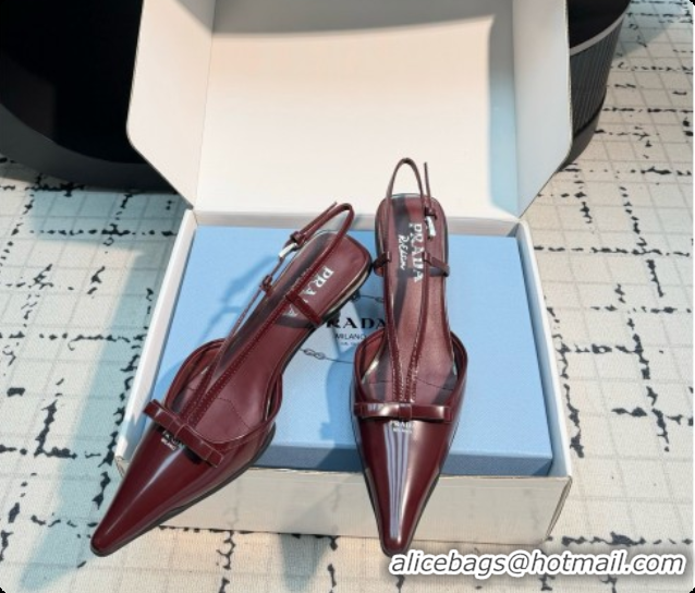 Buy New Cheap Prada Patnet Leather Slingback Pumps with Bow 5.5cm Heel P102206 Burgundy 2026