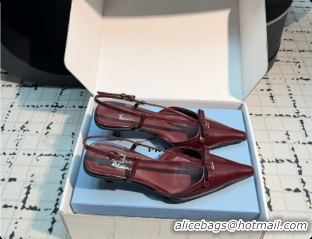 Buy New Cheap Prada Patnet Leather Slingback Pumps with Bow 5.5cm Heel P102206 Burgundy 2026