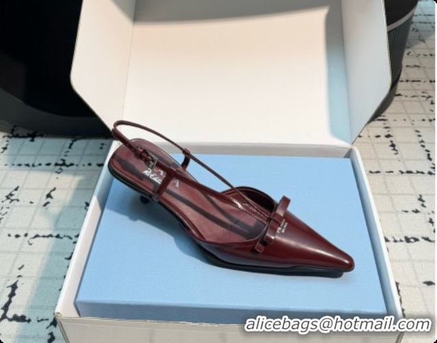 Buy New Cheap Prada Patnet Leather Slingback Pumps with Bow 5.5cm Heel P102206 Burgundy 2026