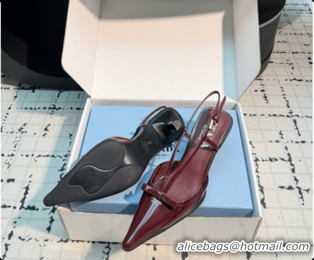 Buy New Cheap Prada Patnet Leather Slingback Pumps with Bow 5.5cm Heel P102206 Burgundy 2026