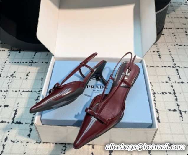 Buy New Cheap Prada Patnet Leather Slingback Pumps with Bow 5.5cm Heel P102206 Burgundy 2026