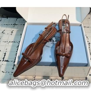 Good Quality Prada Patnet Leather Slingback Pumps with Bow 5.5cm Heel P102206 Dark Brown 2026