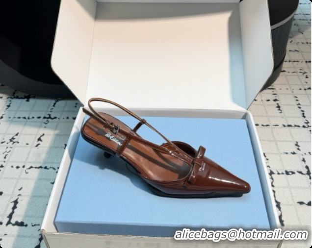 Good Quality Prada Patnet Leather Slingback Pumps with Bow 5.5cm Heel P102206 Dark Brown 2026