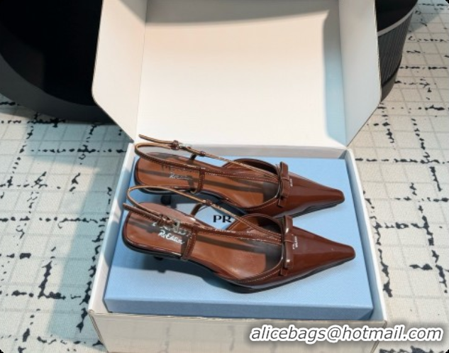 Good Quality Prada Patnet Leather Slingback Pumps with Bow 5.5cm Heel P102206 Dark Brown 2026