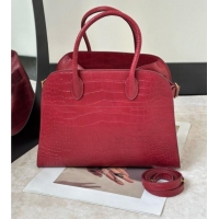 New Fashion The Row Margaux 12 Tote Bag in Samanta Crocodile Embossed Leather 8818 Red 2026