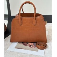 Shop Discount The Row Margaux 12 Tote Bag in Samanta Crocodile Embossed Leather 8818 Gold Brown 2026