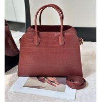 Grade Quality The Row Margaux 12 Tote Bag in Samanta Crocodile Embossed Leather 8818 Burgundy 2026