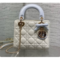 Affordable Price Dior Mini Lady Dior Bag in Cannage Lambskin with Bow D090251 White/Light Blue 2026