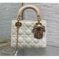 Best Quality Dior Mini Lady Dior Bag in Cannage Lambskin with Bow D090252 White/Beige 2026