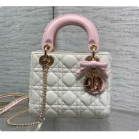 Top Quality Dior Mini Lady Dior Bag in Cannage Lambskin with Bow D090255 White/Pink 2026