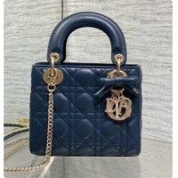 Reasonable Price Dior Mini Lady Dior Bag in Cannage Lambskin with Bow D090260 Dark Blue 2026