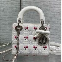 Super Quality Dior Mini Lady Dior Bag in Cannage Lambskin with Doves & Roses Motif Embroidery D090307 White 2026
