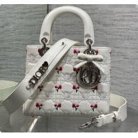 Buy Cheap Dior Small Lady Dior Bag in Cannage Lambskin with Doves & Roses Motif Embroidery D090308 White 2026