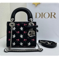Best Price Dior Mini Lady Dior Bag in Cannage Lambskin with Doves & Roses Motif Embroidery D090311 Black 2026