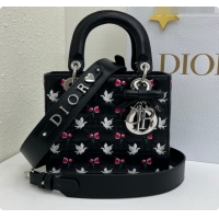 Good Product Dior Small Lady Dior Bag in Cannage Lambskin with Doves & Roses Motif Embroidery D090312 Black 2026
