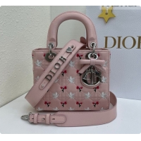 Affordable Price Dior Small Lady Dior Bag in Cannage Lambskin with Doves & Roses Motif Embroidery D090314 Pink 2026