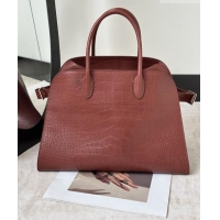 Most Popular The Row Margaux 15 Tote Bag in Samanta Crocodile Embossed Leather 8818L Burgundy 2026