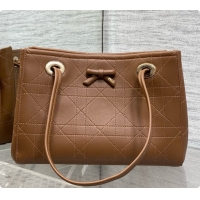 Top Sale Dior Qixi Small Dior Promenade Shopping Bag in Vanilla Flat Cannage Calfskin D090329 Brown 2026