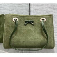 Best Quality Dior Qixi Small Dior Promenade Shopping Bag in Vanilla Flat Cannage Suede D090335 Green 2026