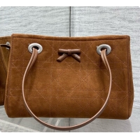New Design Dior Qixi Small Dior Promenade Shopping Bag in Vanilla Flat Cannage Suede D090336 Brown 2026