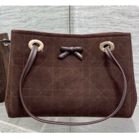 Charming Dior Qixi Small Dior Promenade Shopping Bag in Vanilla Flat Cannage Suede D090338 Dark Brown 2026